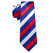 Barry.Wang Men's Ties Formal Stripe Necktie Set with Handkerchief Cufflink Silk Woven