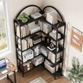 thumbnail image 2 of Eastvita 685-Inch 5-Tier Industrial L-Shaped Corner Bookshelf with Arched Metal Frame Freestanding Display Rack Wood Open Storage Bookcase for Living Room Bedroom or Home Office, 2 of 5