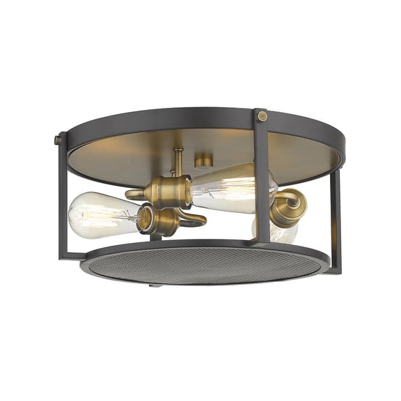 Z-Lite 723F15-BRZ-HBR Halycon Restoration 3 Light Flush Mount - Bronze & Heritage Brass