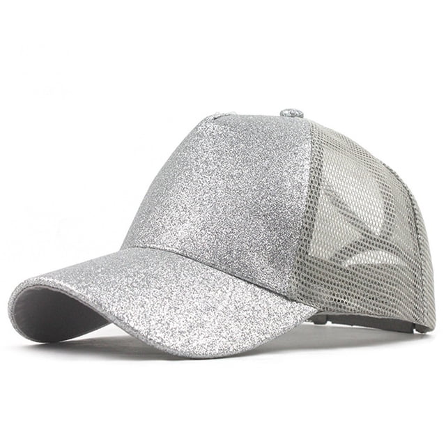 Ponytail Messy Buns Trucker Plain Baseball Visor Cap Unisex Glitter Hat