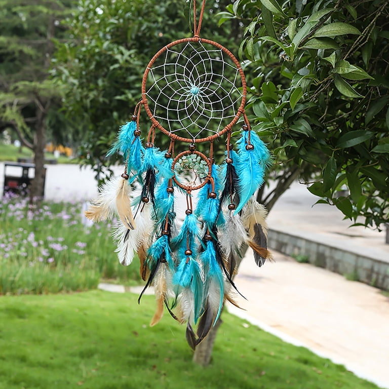1pcs Dream Catchers Tree of Life and Teal Feather Handmade