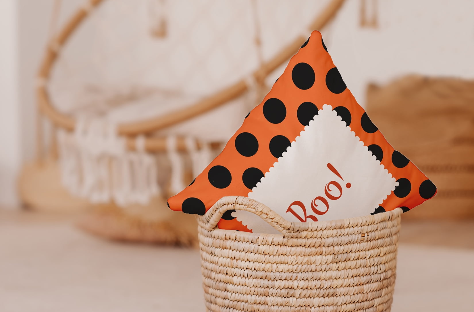 16" x 16" Simply Daisy Halloween Boo Dots Polyester Indoor/Outdoor Pillow, Traditional Orange Qty 1