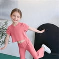 thumbnail image 5 of Girls Cropped Faux Silk Tops Shirts Pants 2PC Sets for Girls Match Brunch Going Out 2 Piece Flare Wide Leg Basic Bootcut Leg Summer Fall Tshirts 2PC Sets 2026 7 Years, 5 of 6