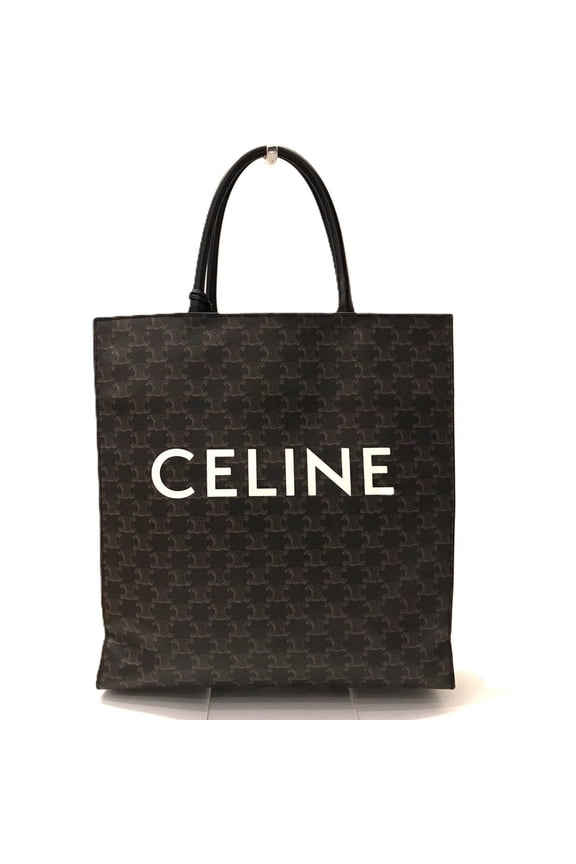 Pre-Owned Celine Triomphe Vertical Cabas Tote Bag, Black/Brown Coated Canvas x Calf Leather,...