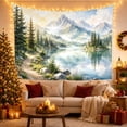 thumbnail image 3 of Mountain Lake Landscape with Misty Peaks and Forest, Peaceful Watercolor for Nature Lovers Forest Wall Art Housewarming Gift Tapestry Wall Hanging for Bedroom and Living Room, 3 of 7