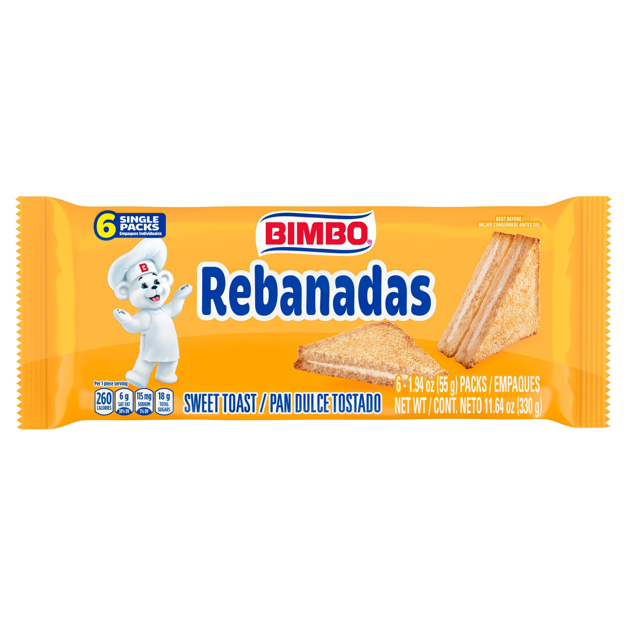Bimbo Rebanadas Sweet Toast, 6 packs, Pastries, 11.64 oz Bag