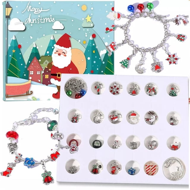 Calendario de Adviento de Navidad para niñas, 24 piezas, joyería artesanal, pulsera, colgantes, conjunto de caja, regalos de Navidad, decoraciones de Noel, 2024