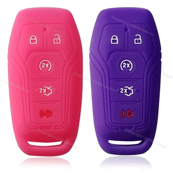 2pcs Dobrev 5 Buttons Silicone Case Protector Key Fob Cover Smart Car Remote Holder for Ford Fusion F-150 Mustang Edge F-450 Lincoln MKZ MKC (Pink and Purple)