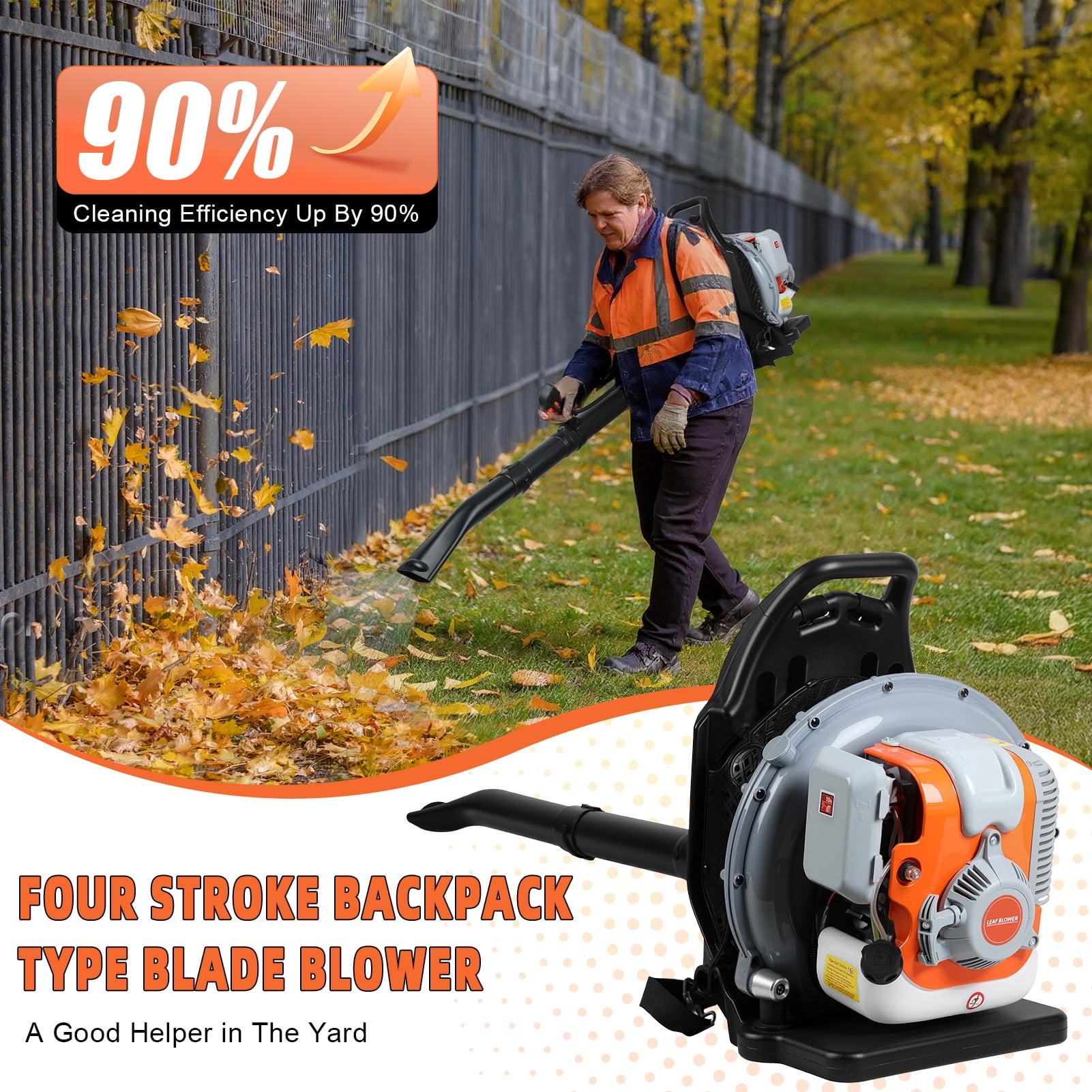 Trendix 76.5cc 4-Stroke Backpack Leaf Blower, Gas Powered Low Noise Blower for Yard, Large Fuel Tank & Quick Start, All-Season Lawn and Garden Cleanup