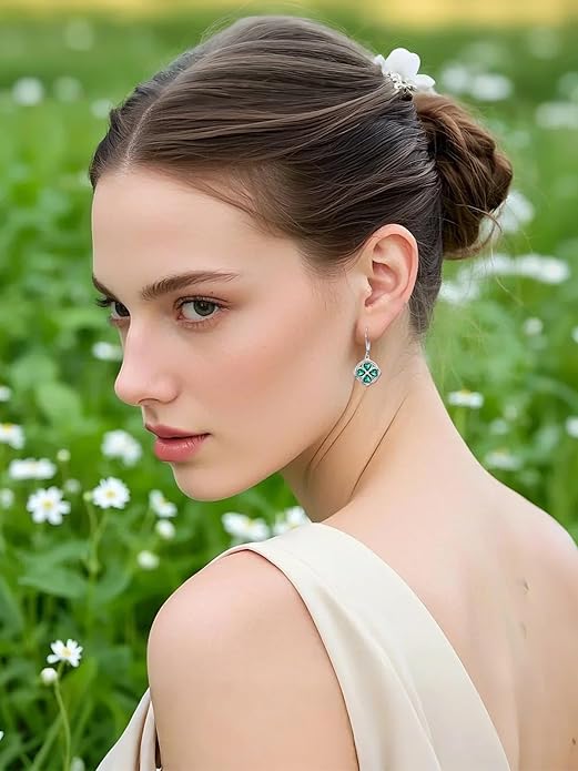 CACA LADY St Patricks Day Shamrock Dangle Earrings 925 Sterling Silver Four Leaf Clover Earrings Irish Jewelry Gifts for Women