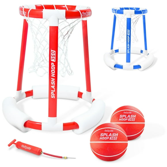 GoSports Jeu de Basketball Flottant à 360 Degrés - Comprend un Cerceau, 2 Balles et une Pompe - Rouge