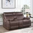 thumbnail image 2 of Bowery Hill Faux Leather Dual Power Reclining Console Loveseat in Mahogany, 2 of 12