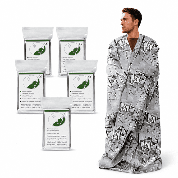 Portable Mylar Thermal Emergency Blankets, Reflective Survival Blankets for Outdoor Camping & Hiking, Moisture-Resistant, Pack of 20
