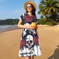 thumbnail image 4 of Balery Gothic Skulls And Roses Vestidos sueltos de manga corta para mujer, vestidos de verano 2025, vestidos casuales de corte A con vuelo., 4 of 6
