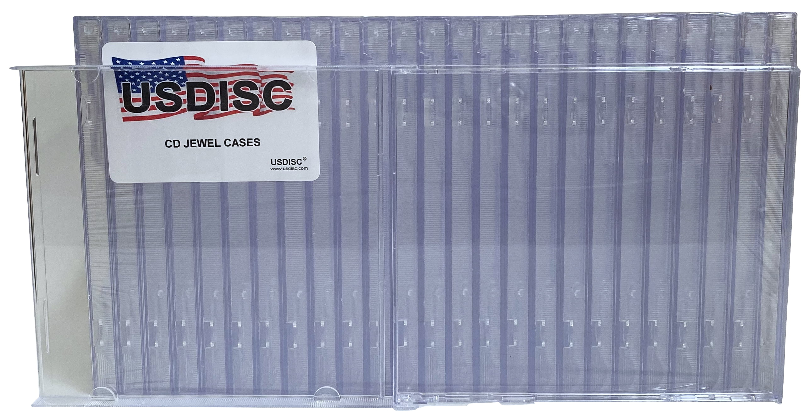 USDISC CD Jewel Cases Standard 10.4mm No Tray, Single 1 Disc, Clear, Pack Of 200