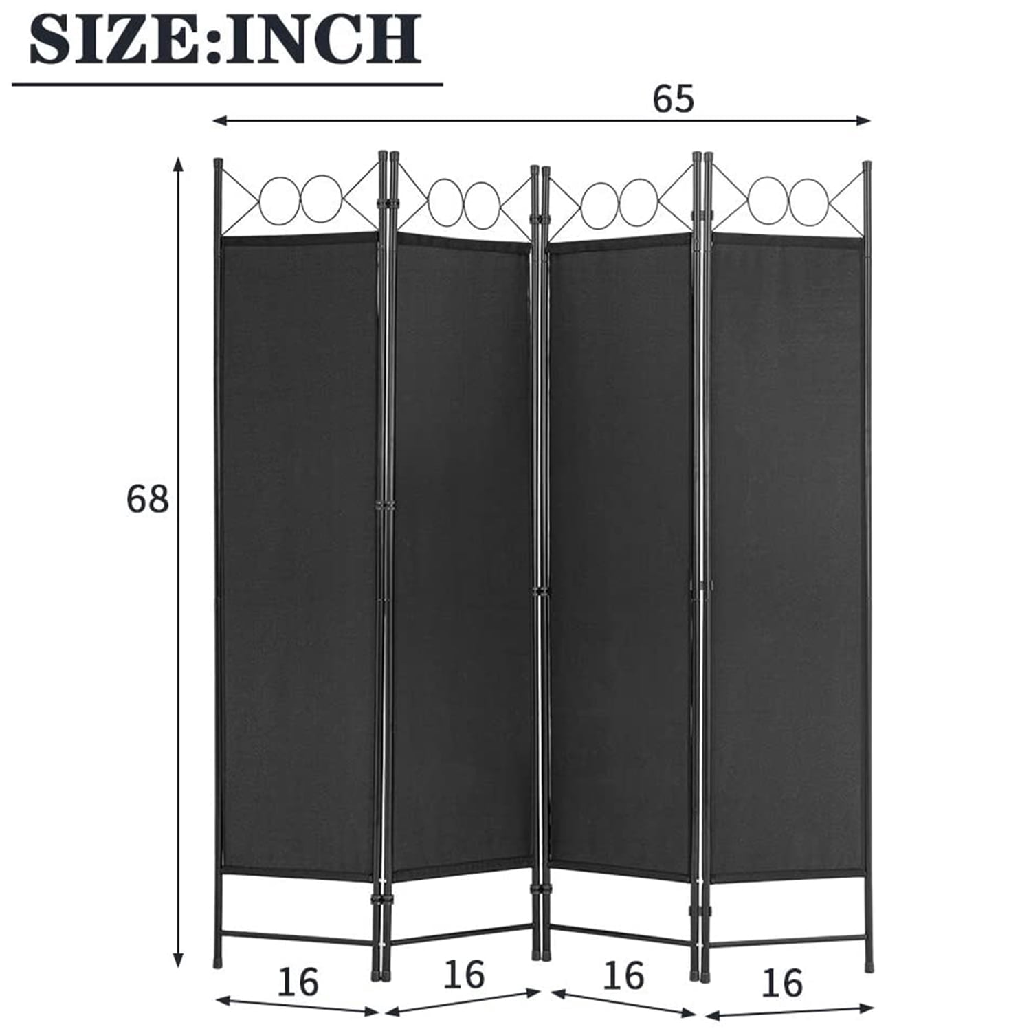 NiamVelo Room Dividers Folding Privacy Screens 4 Panel Folding Partition for Home Office Bedroom, Black