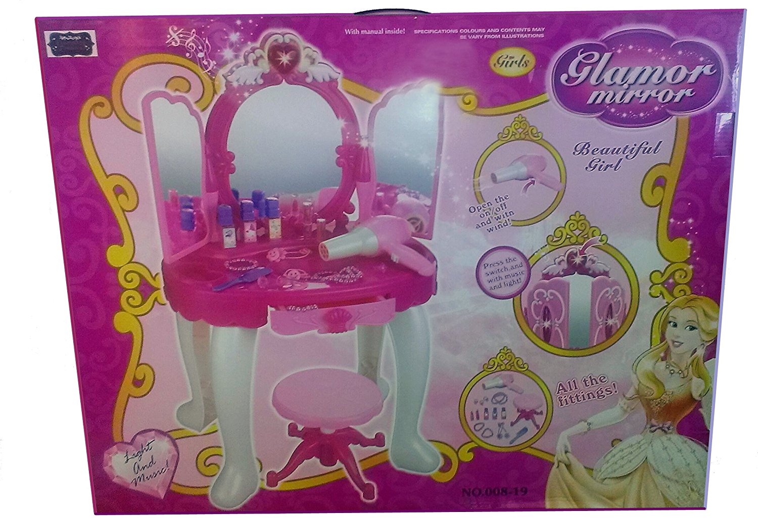 Pink Princess Make Up Vanity Table For Little Girls with Sound and 