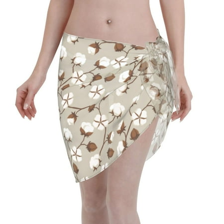 Disketp Cotton Tree Women Swimsuit Cover Up Short Chiffon Summer Beach Sarong Bikini Wrap Skirt Bathing Suit