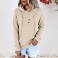 thumbnail image 2 of ManxiVoo Ladies Slim Fit Button Detail Hooded Sweatshirt for Autumn and Winter Comfort Wear L Size Beige, 2 of 9