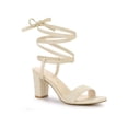 thumbnail image 1 of BLISSFUL STEP Women's Open Toe Lace up Block High Heels Sandals Beige 7, 1 of 8