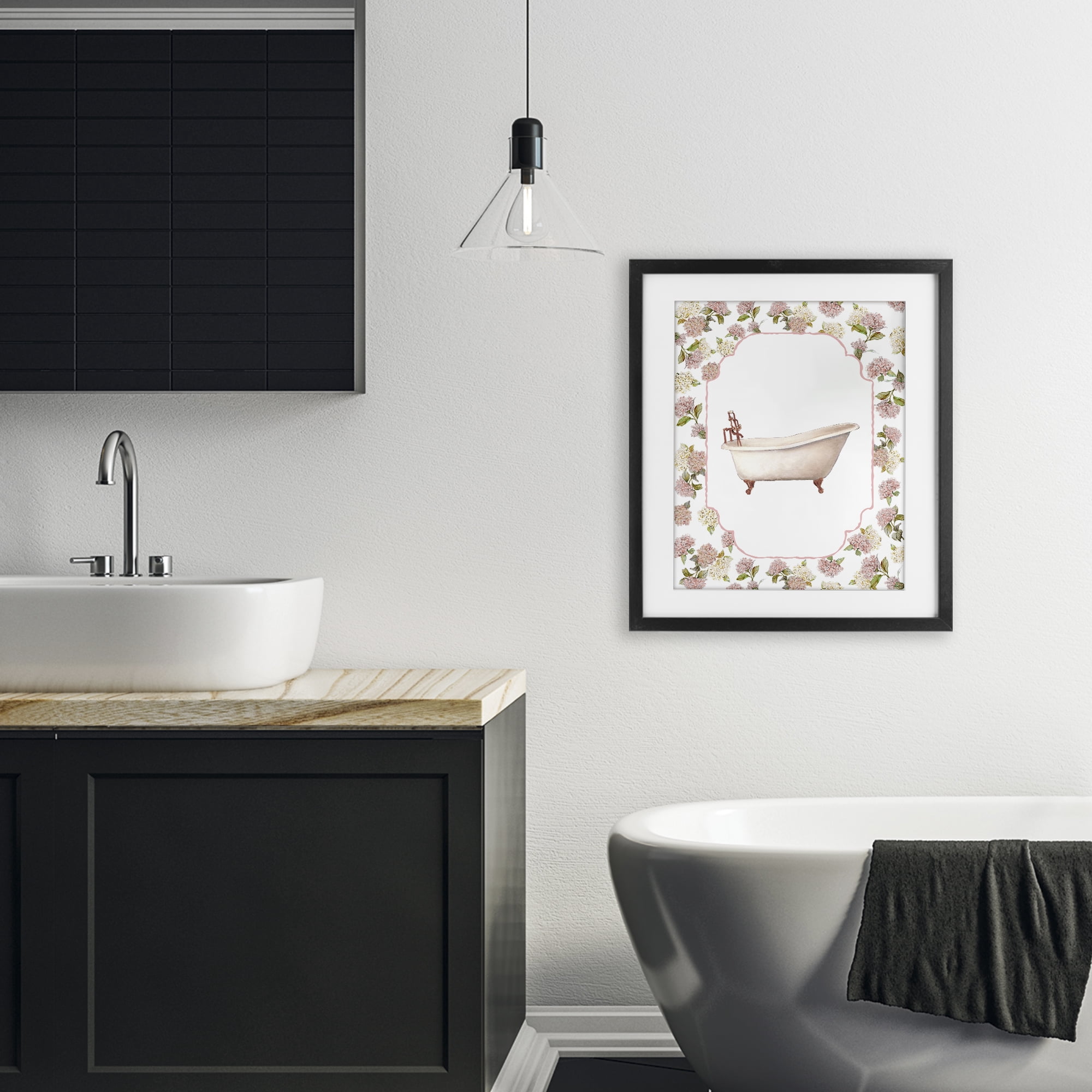 Stupell Industries Elegant Hydrangeas Bathtub Black Framed Print Under Glass, design by Carol Robinson