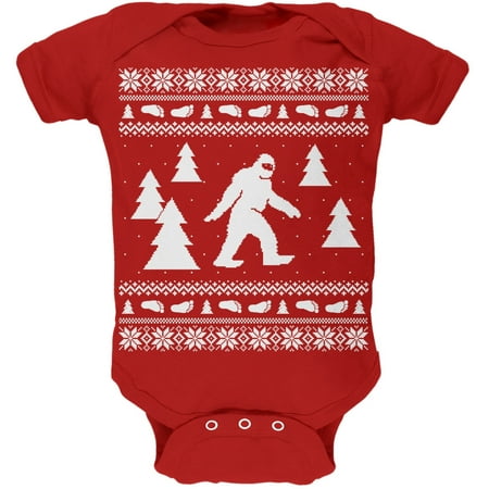 Sasquatch Ugly Christmas Sweater Red Soft Baby One Piece