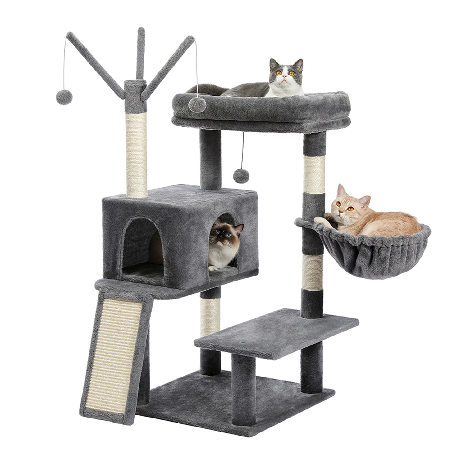 Pefilos 48" Multi-Level Cat Tree Modern Cat Condo for Large Cats with Scratching Board for Big Cat Tower for Indoor Cats, Gray Pefilos 48" Multi-Level Cat Tree Modern Cat Condo for Large Cats with Scratching Board for Big Cat Tower for Indoor Cats, Gray