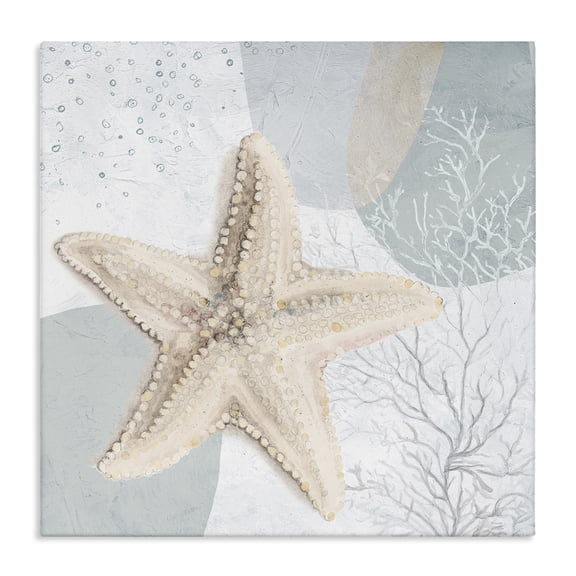 Stupell Industries Starfish over Circle Pattern Coastal Painting Gallery Wrapped Canvas Art Print Wall Art, 17 x 17