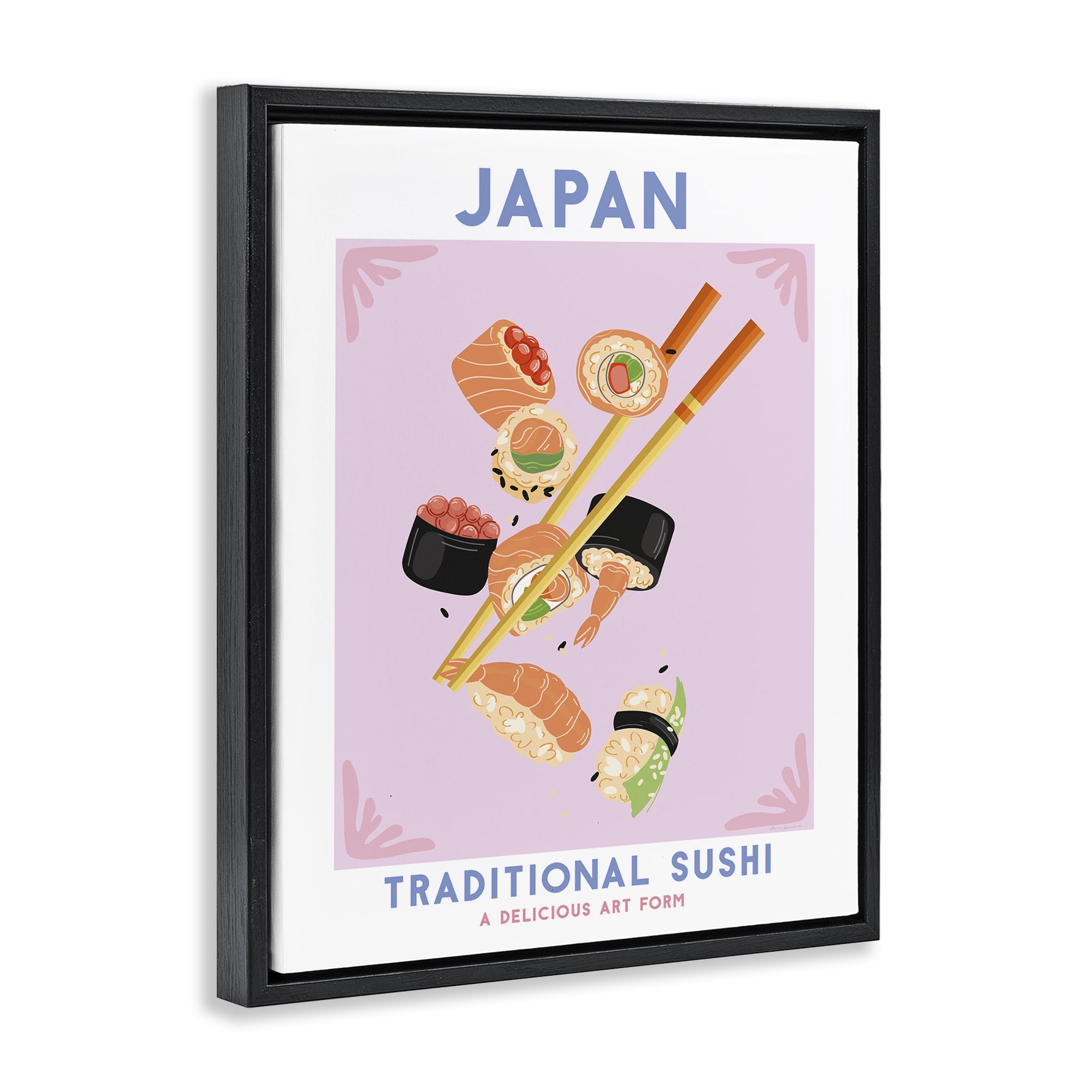 Stupell Industries Japanese Traditional Sushi Food & Beverage Painting Black Floater Framed Canvas Art Print Wall Art, 17 x 21