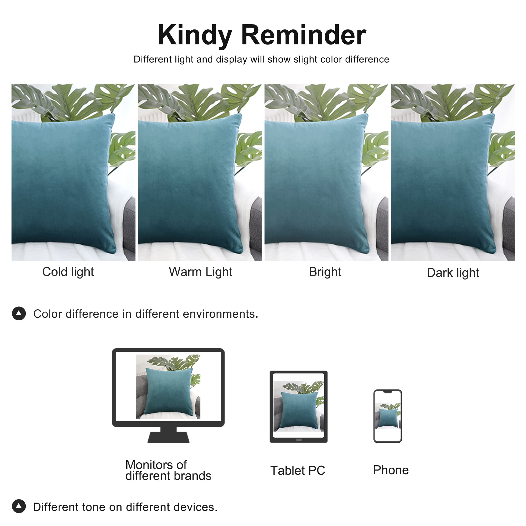 Unique Bargains Luxury Euro Velvet Square Decorative Throw Pillow Cover, 18" x 18" Teal Blue