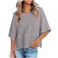 thumbnail image 2 of T-Shirts For Women Sevevn Women's Summer Patchwork Solid Color Round Neck Five-point Flared Sleeves Loose Top T-Shirt, 2 of 7