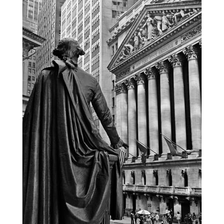 - 1970s New York City Stock Exchange On Wall Street From Federal Hall Behind George Washington Statue Print By Vintage