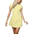 thumbnail image 1 of Vestido informal corto de manga corta liso y sexy de corte ajustado y cintura alta para mujer - Poliéster ligero, bolsillos, varias tallas, 1 of 5