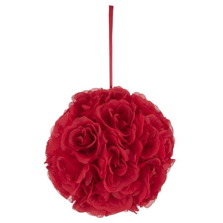10' Rectangular Rose Mega Crafts - Red Artificial Rose Pomander Kissing Ball 10'' | Hanging Ribbon Fabric Flower Décor | Wedding Receptions, Party Decorations, Backdrop Wall, Events, Birthdays & Baby Showers ()