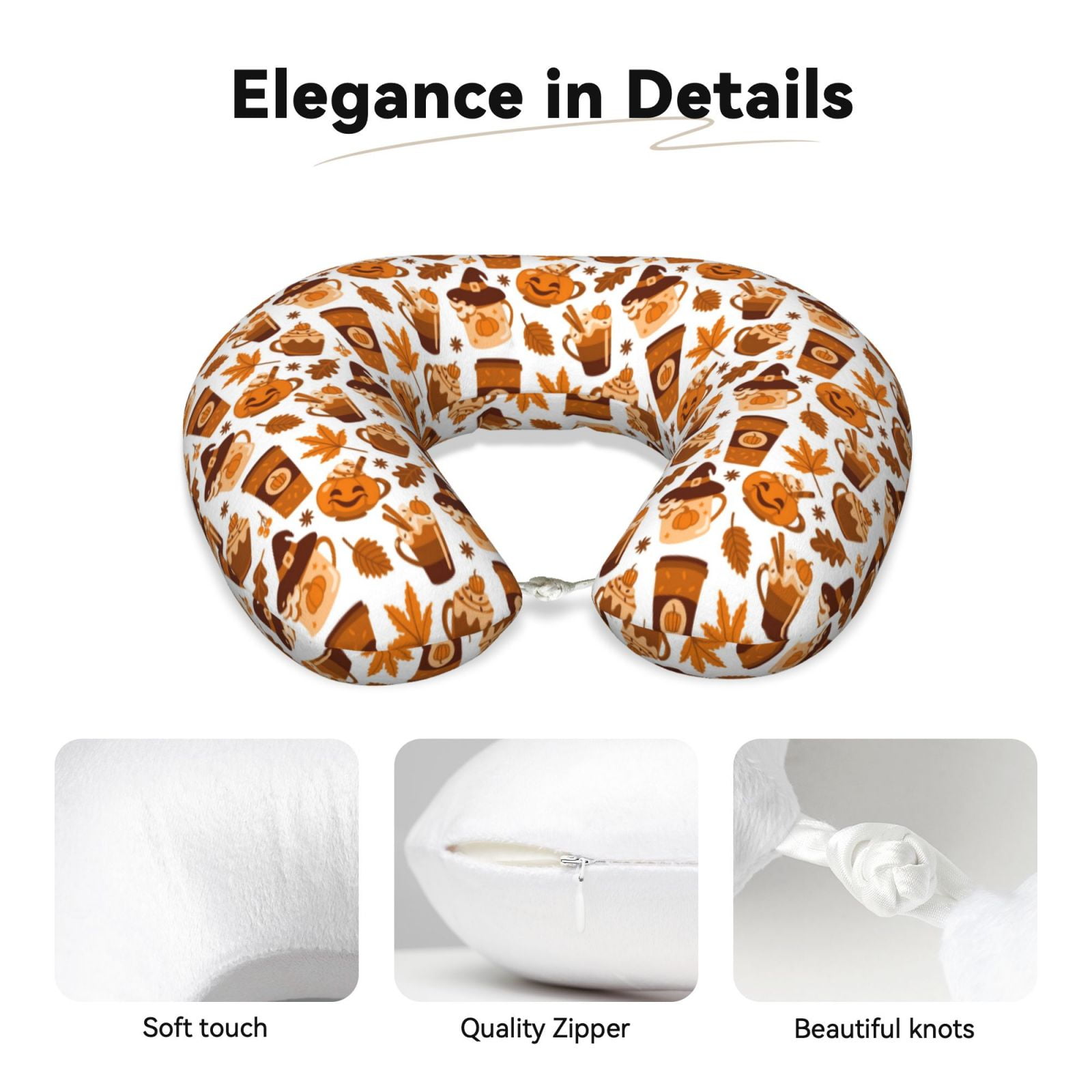 Xecao Pumpkin Witch Hat Coffee Print Memory Foam Cervical Neck Pillow Versatile U-Shaped Pillows for Home,Office,Camping,Travelling,Soft Washable Cover