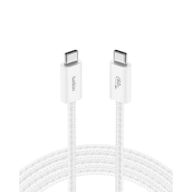 Cable Belkin USB-C a USB-C de 2 m, 60 W, trenzado, blanco