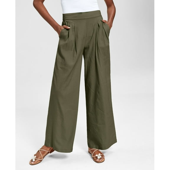INC International Concepts High Rise Pull On Wide Leg Pants Burnt Olive 16