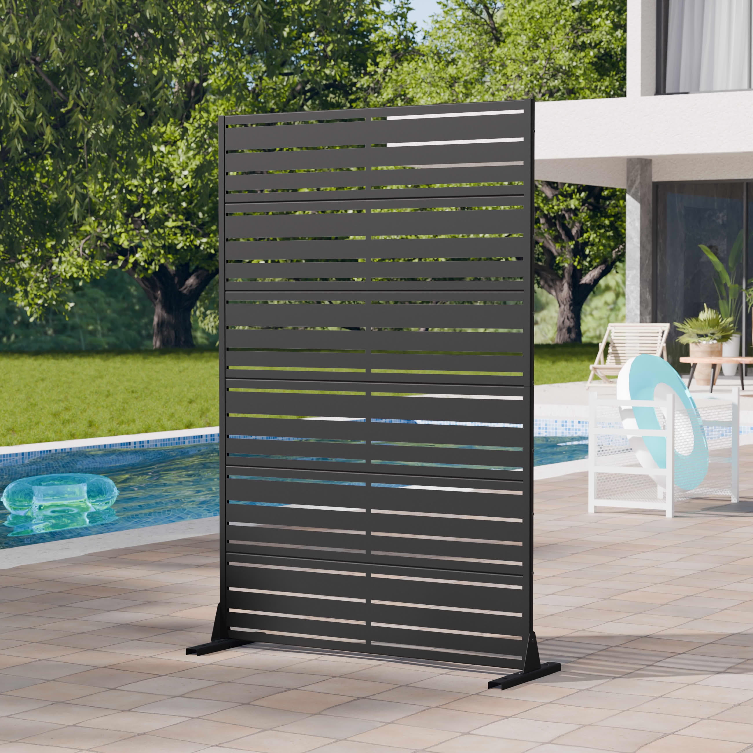 MAYEERTY 2-Piece Outdoor Metal Privacy Screen 6ft × 4ft Black, 6-Panel Wide-Narrow Louvered Galvanized Iron for Garden