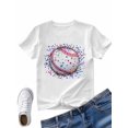 thumbnail image 4 of Women's T-Shirt American Baseball Abstract Short Sleeve Casual Tee Classic Crew Neck T Shirt for Women White, 3XL, 4 of 7