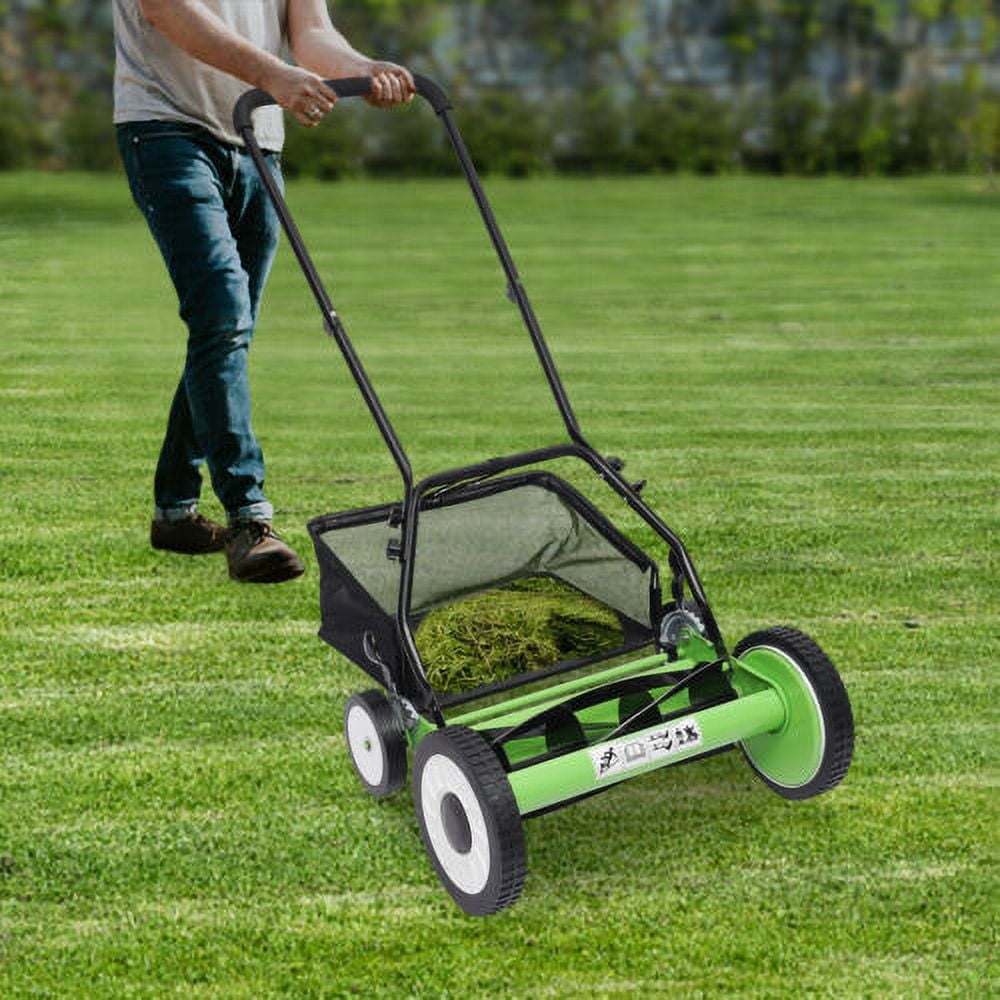 16-Inch Manual Reel Lawn Mower 4 Wheel w/Adjustable Cutting Height Grass Catcher