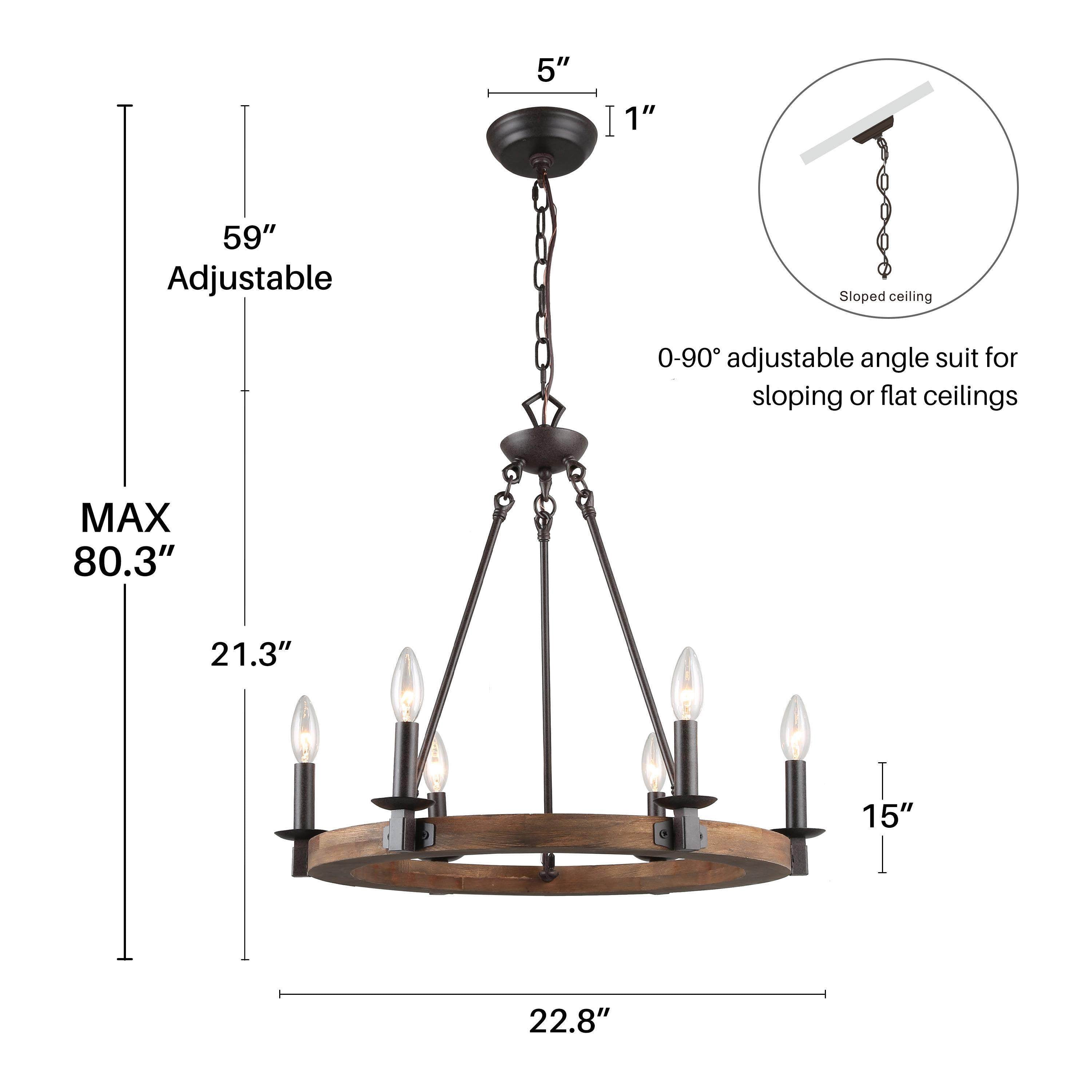 LNC 6-Light Distressed Brown and Bronze Wagon Wheel Farmhouse Chandelier