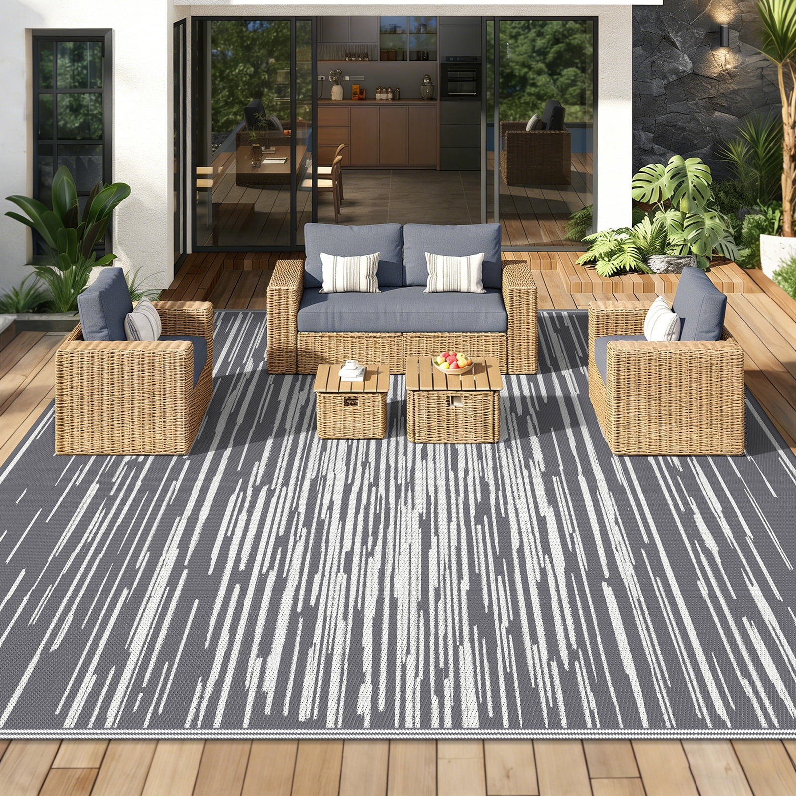 Ileading Outdoor Rugs 9'x12' for Patios Clearance Reversible Outdoor Rug, Outdoor Plastic Straw Rug RV Camping Rug Large Outdoor Mat for RV, Patio, Backyard, Deck, Picnic, Beach, Trailer, Camping