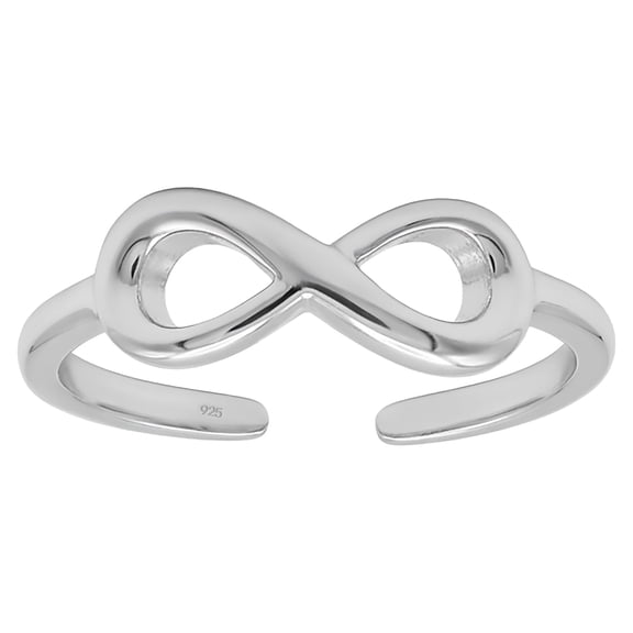Sterling Silver 925 Infinity Toe Ring – Adjustable Open Band, Rhodium Finish, Minimalist Foot Jewelry for Women