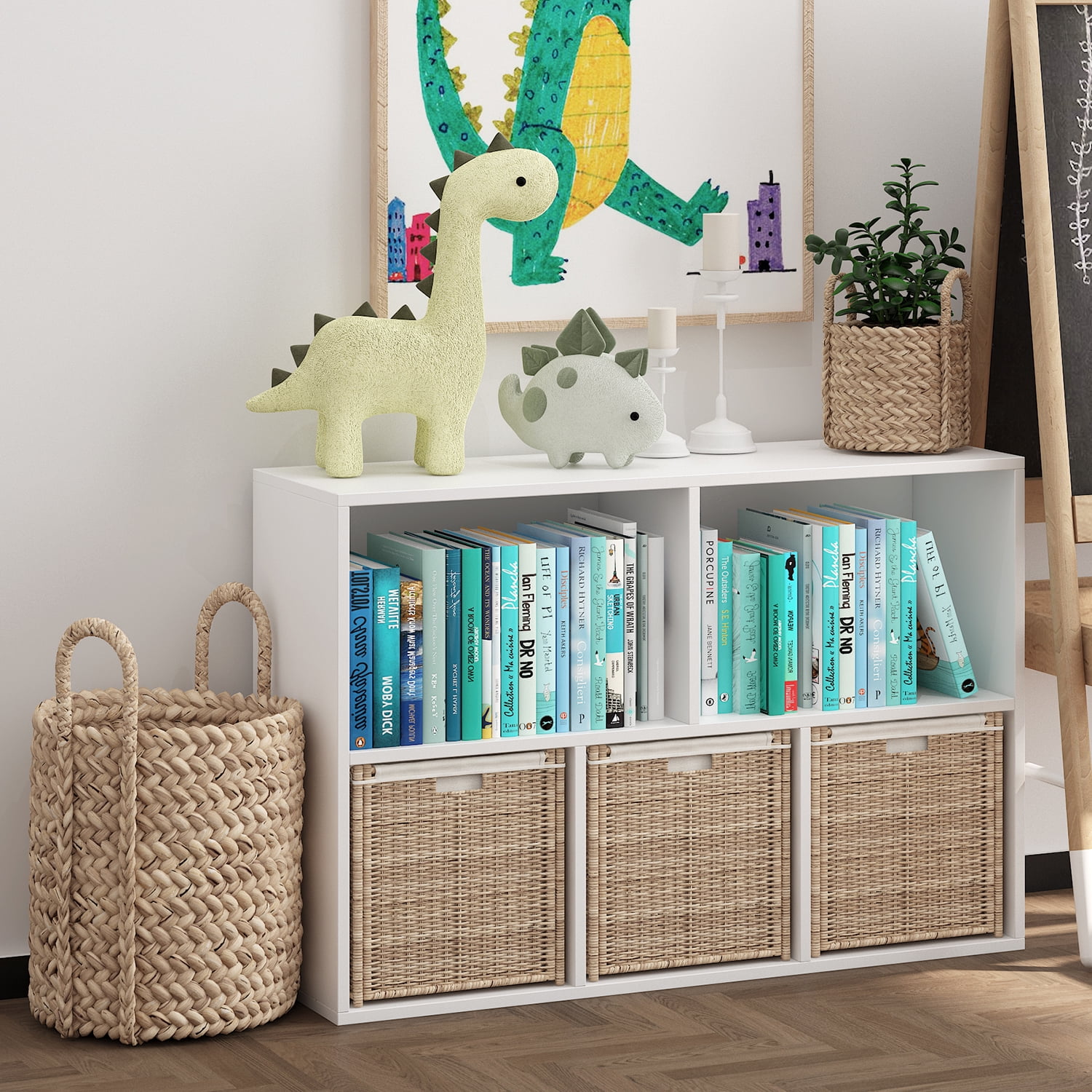 NEWADARA 5 Cube Storage Organizer,White Shelf Wood Cubby Bookcase Cube Organizer Bins Wooden Book Shelves for Bedroom Living Room Nursery Playroom