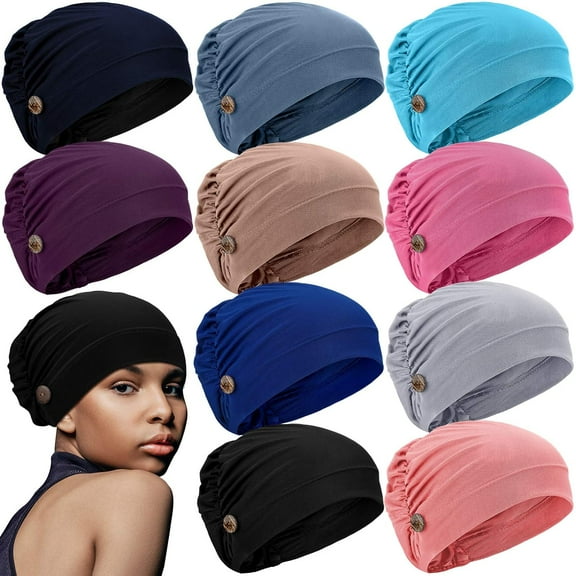 10 Pack Stretch Bouffant Hats Gourd-Shape Caps Multi-color Chemotherapy Cap with Buttons Fashion Accessories