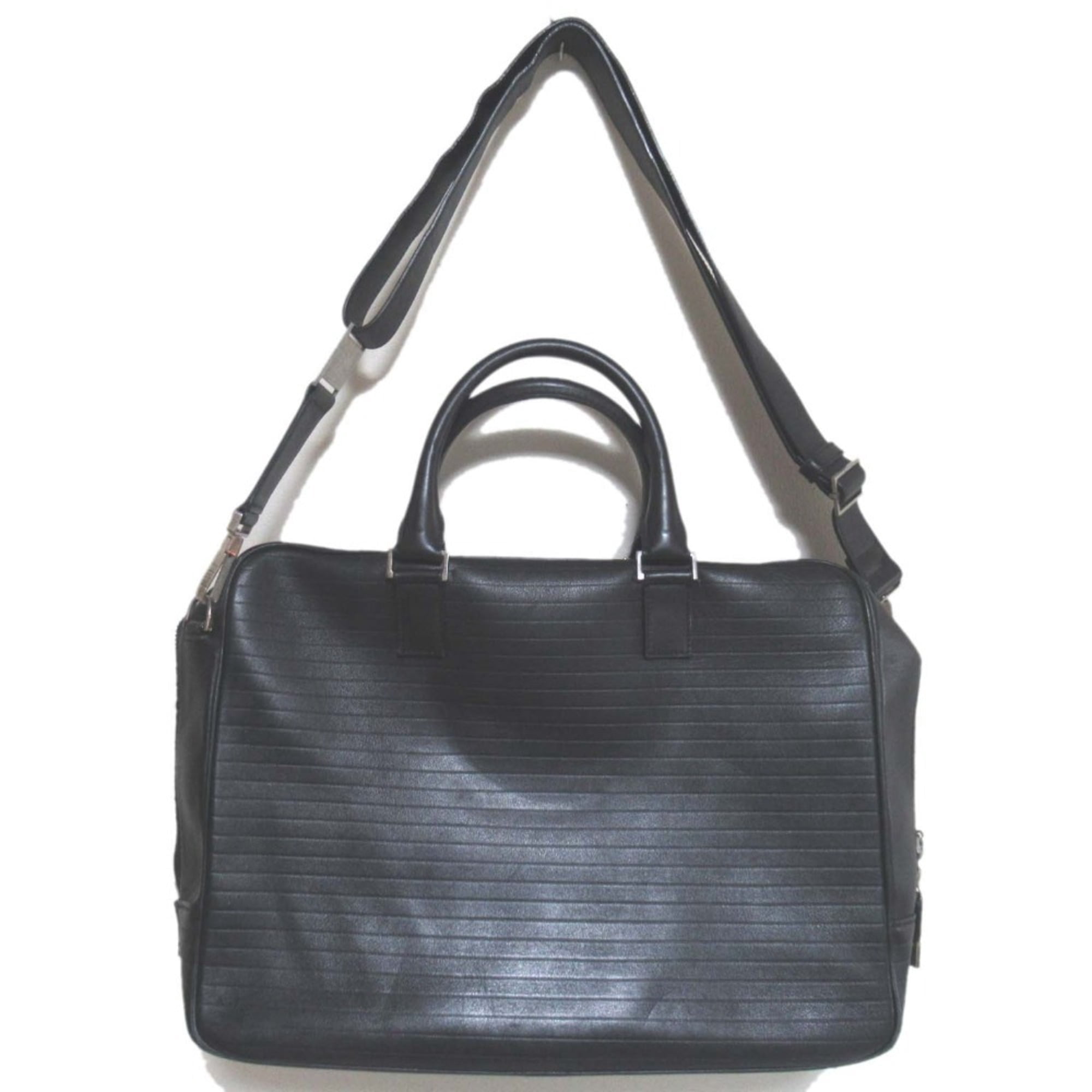 Pre-Owned DIOR HOMME Leather Briefcase Business Bag with PC Pocket, Black, Men's