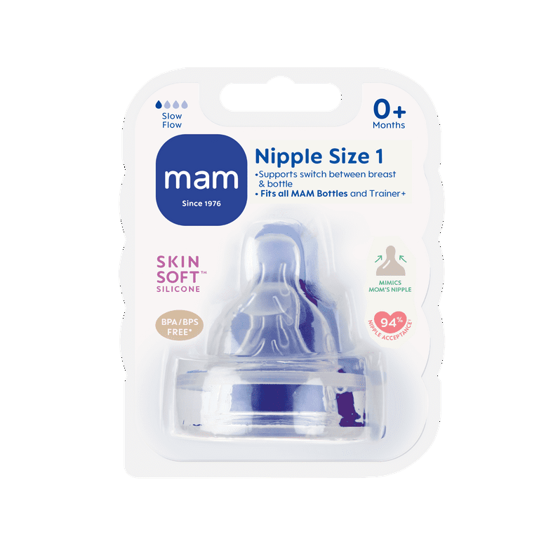 MAM Extra Slow Flow Bottle Nipple for Newborns, BPA-Free Silicone