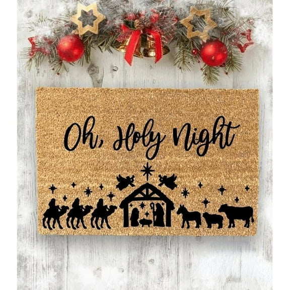 Oh Holy Night,Christmas Non-Slip Welcome Door Mat ,Christmas Non-Slip Welcome Door Mat ,Christian Welcome Door Mat ,Christmas Porch Decoration,Winter Welcome Door Mat Bathroom Door Mat 18x30 Inch