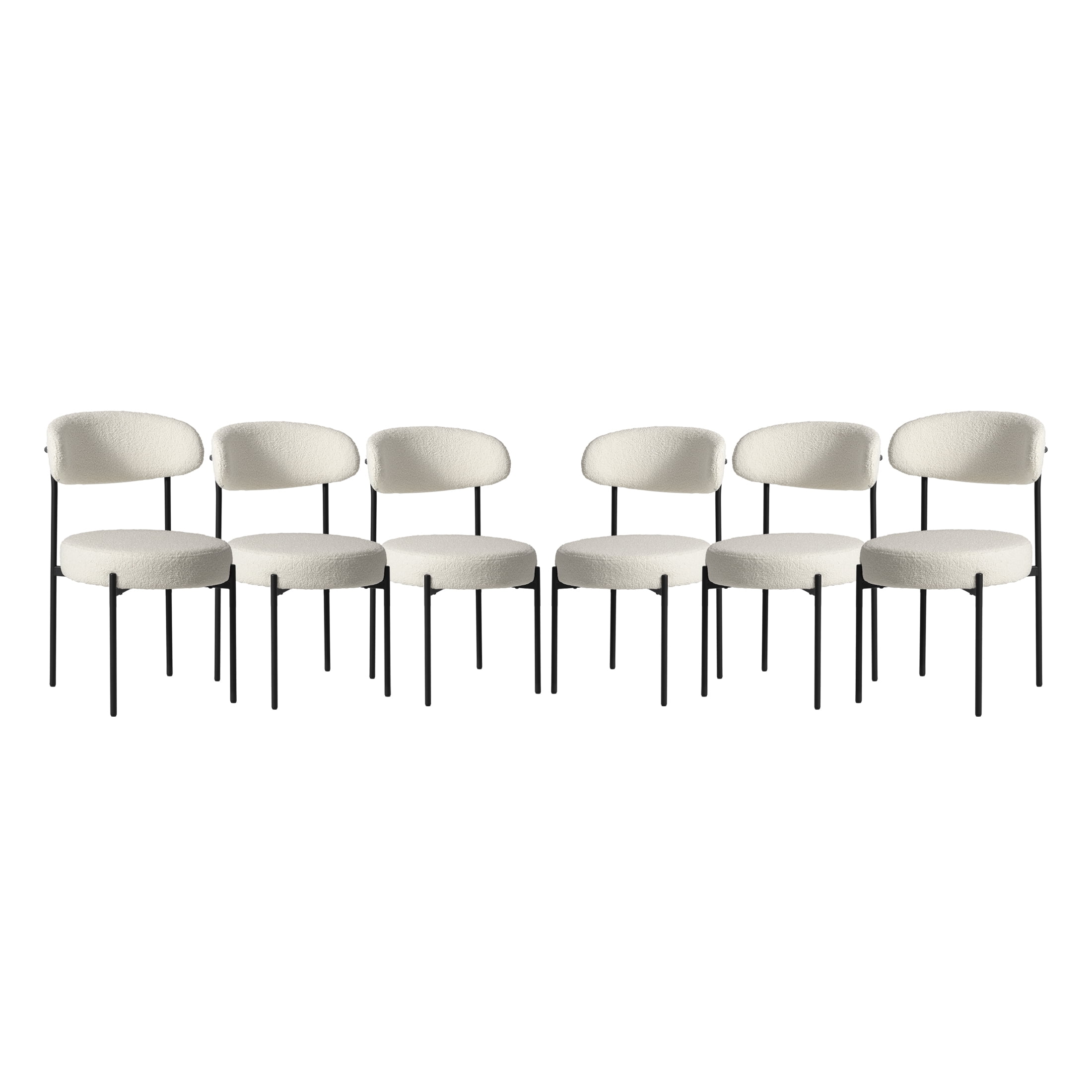 WestinTrends Alexandria Mid-Century Modern Upholstered Sherpa Round Dining Chairs (Set of 6), Cream