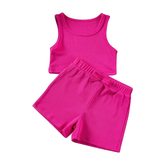 aidice Baby Clothes for Girl Round Neck Cropped Tank Tops Drawstring Shorts Comfy Cotton Loose Summer Sets